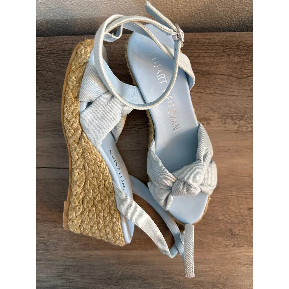 Stuart Weitzman Playa Womens 7.5B Espadrille Wedge Sandals Blue Denim